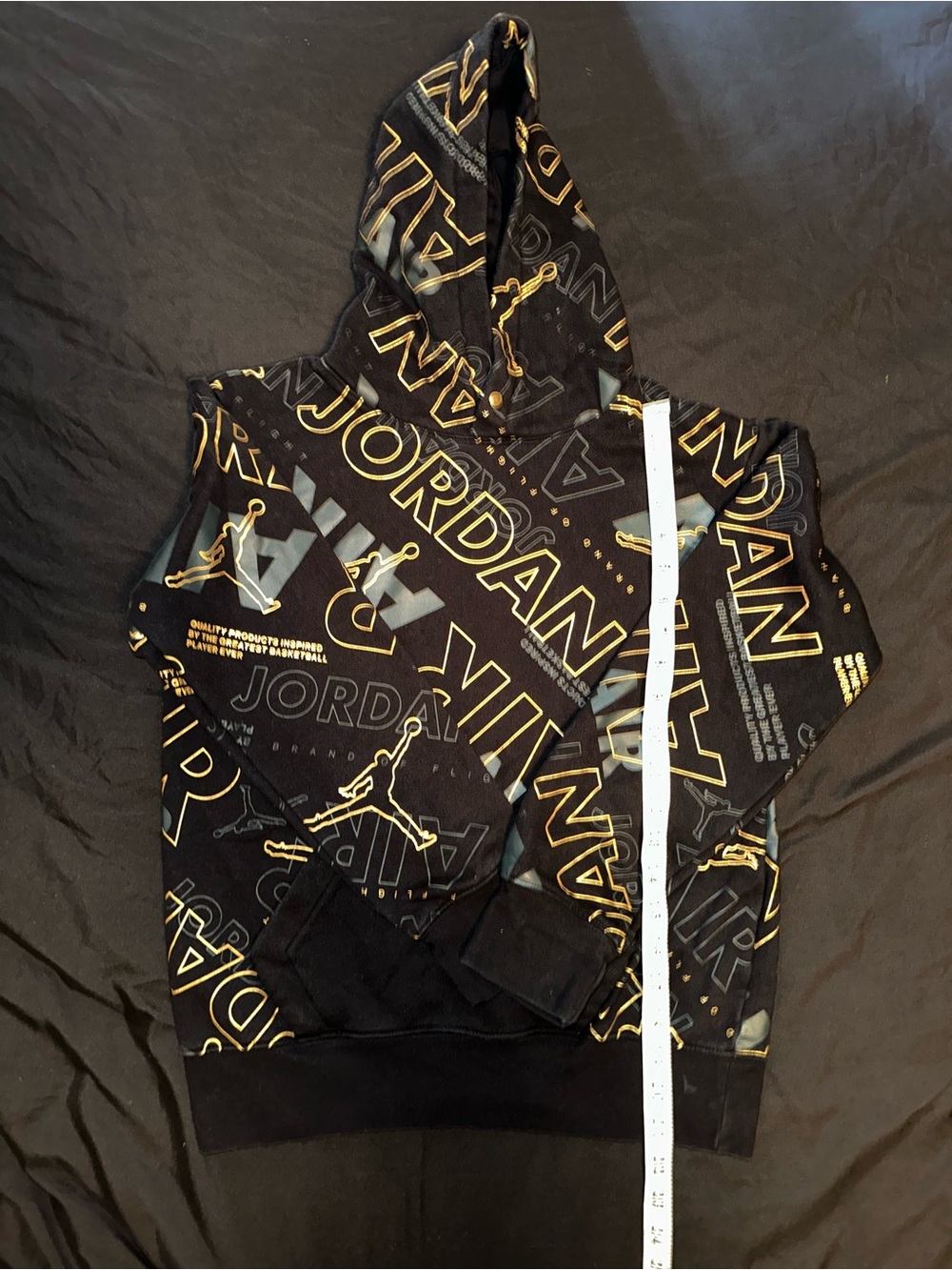 Jordan Black & Gold Allover Logo Pullover Hoodie and pants set